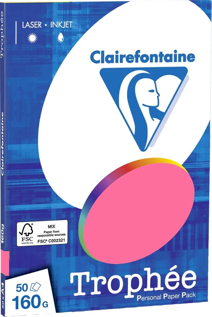 Trophée - Kopieerpapier- A4 160 gram - 50 vellen från Clairefontaine i Fuchsia Roze – produktbild