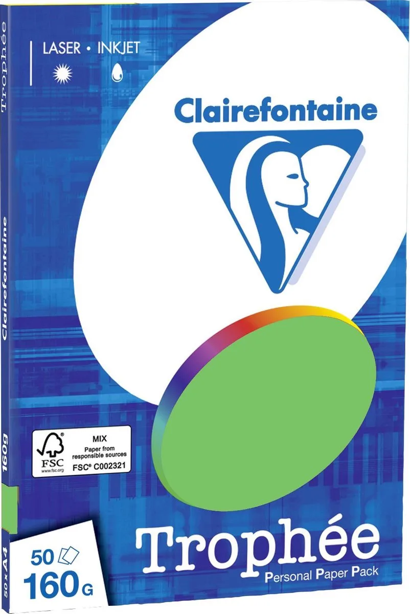 Trophée - Kopieerpapier- A4 160 gram - 50 vellen van Clairefontaine in Grasgroen – productfoto