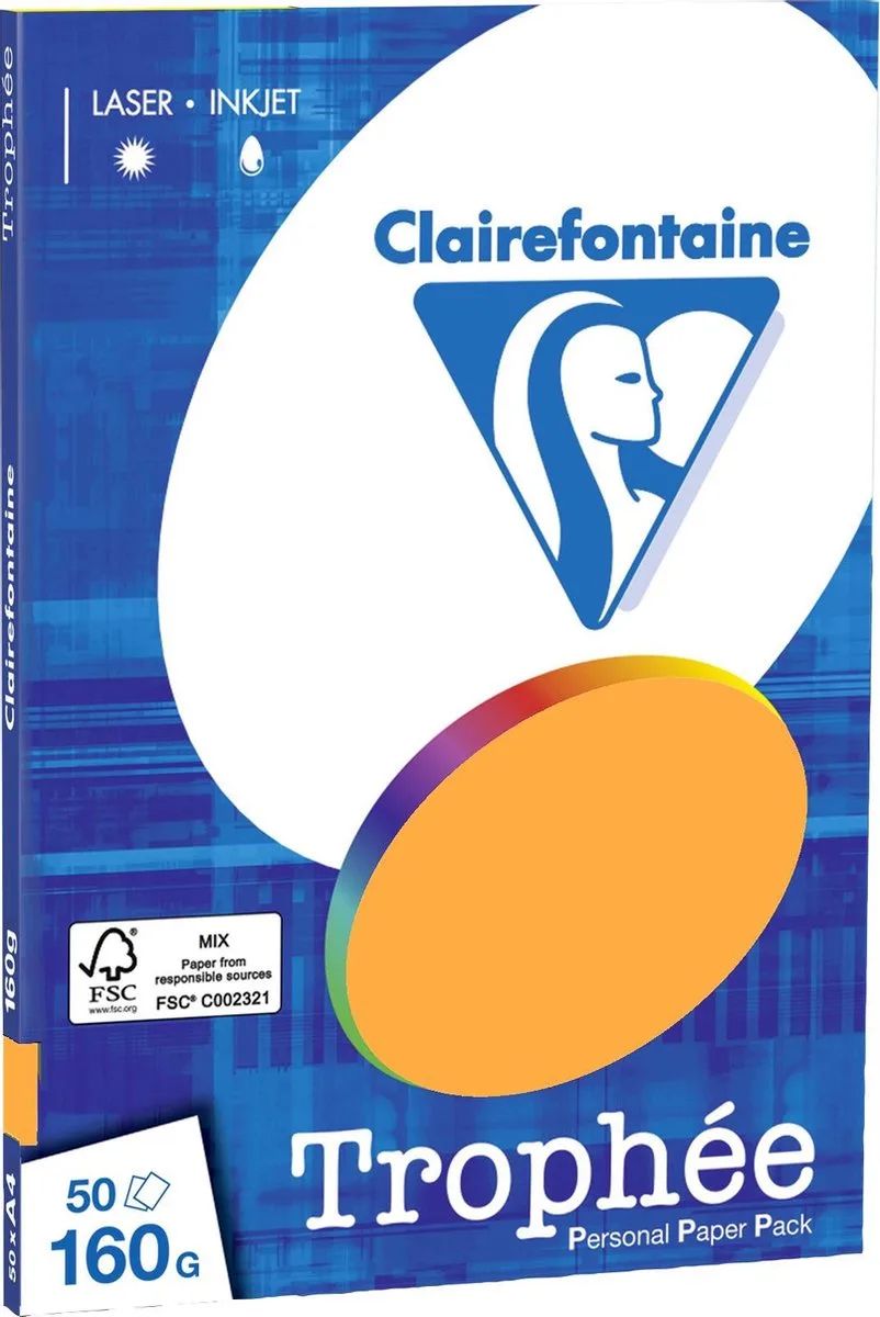Trophée - Kopieerpapier- A4 160 gram - 50 vellen van Clairefontaine in Licht Oranje – productfoto