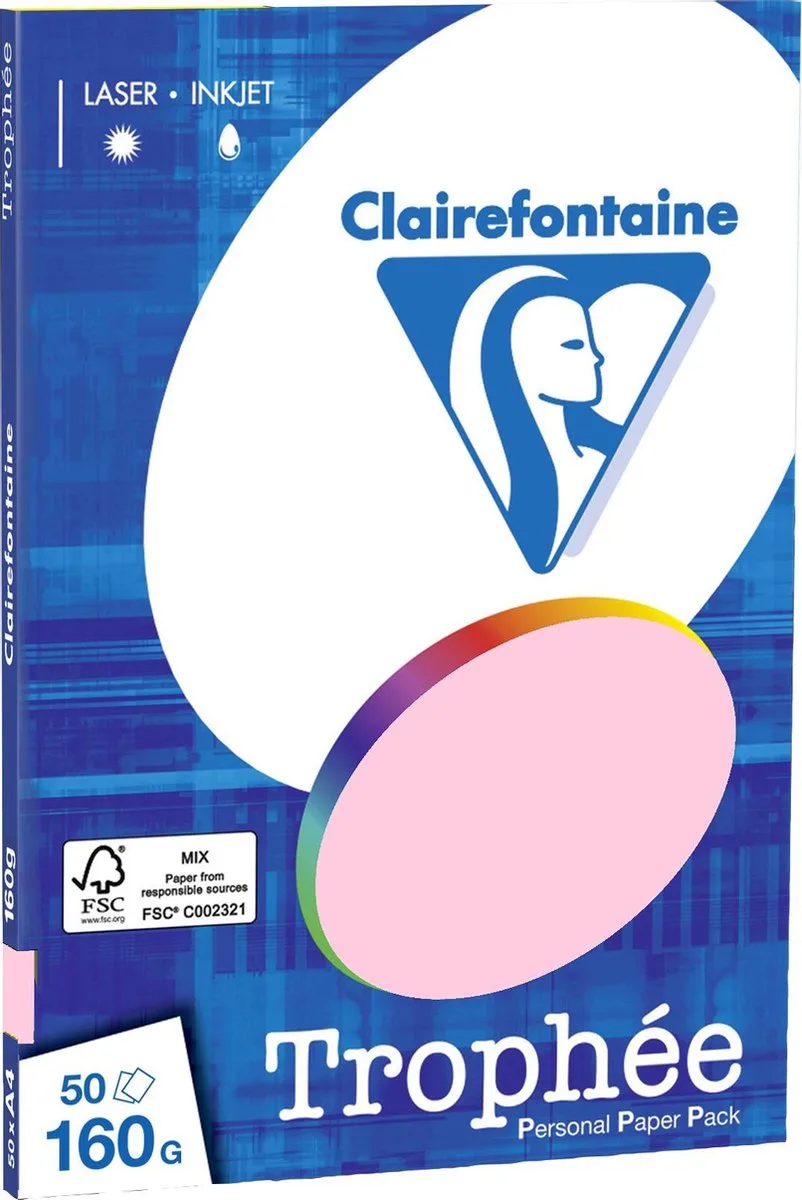 Trophée - Kopieerpapier- A4 160 gram - 50 vellen de Clairefontaine en Rose – photo produit