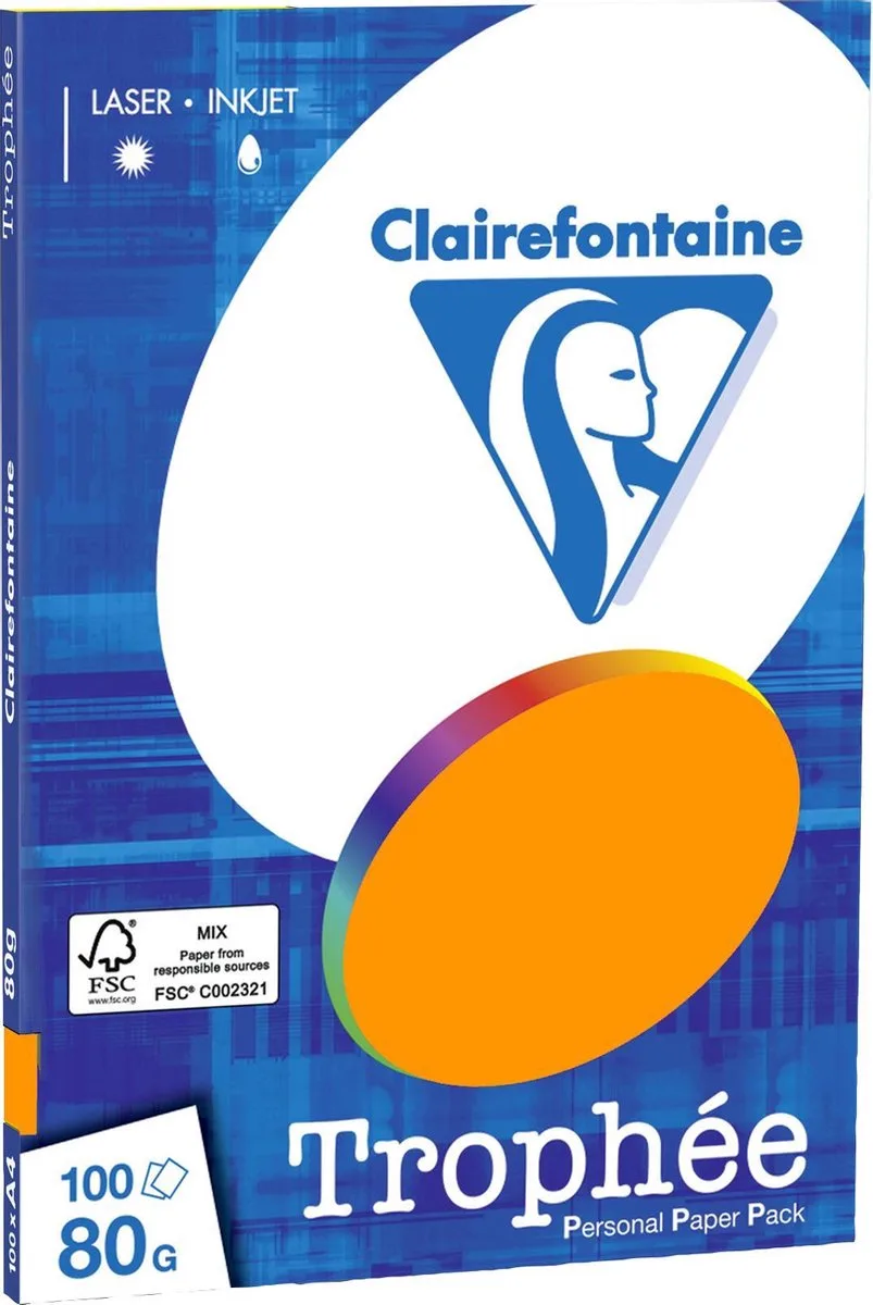 Trophée - kopieerpapier- A4 80 gram - 100 vellen von Clairefontaine in Fel Oranje – Produktfoto