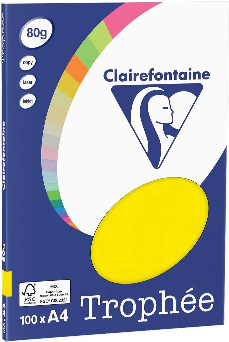Trophée - kopieerpapier- A4 80 gram - 100 vellen van Clairefontaine in Fluor Geel – productfoto