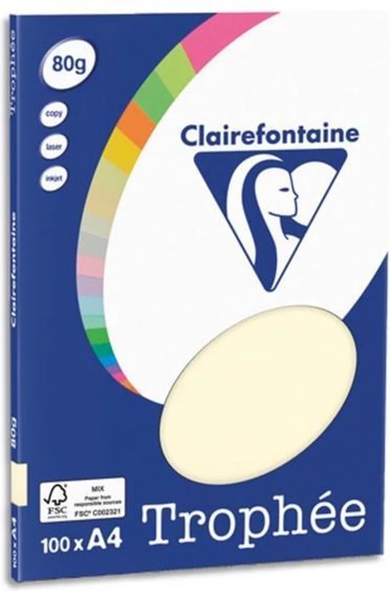 Trophée - kopieerpapier- A4 80 gram - 100 vellen van Clairefontaine in Ivoor – productfoto