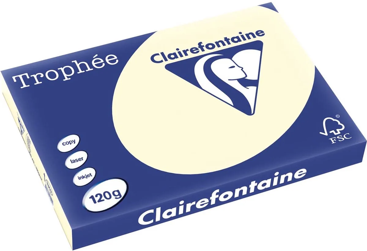 Trophée Pastel, gekleurd papier, 120 g, 250 vel, crème 5 stuks van Clairefontaine in A3 – productfoto