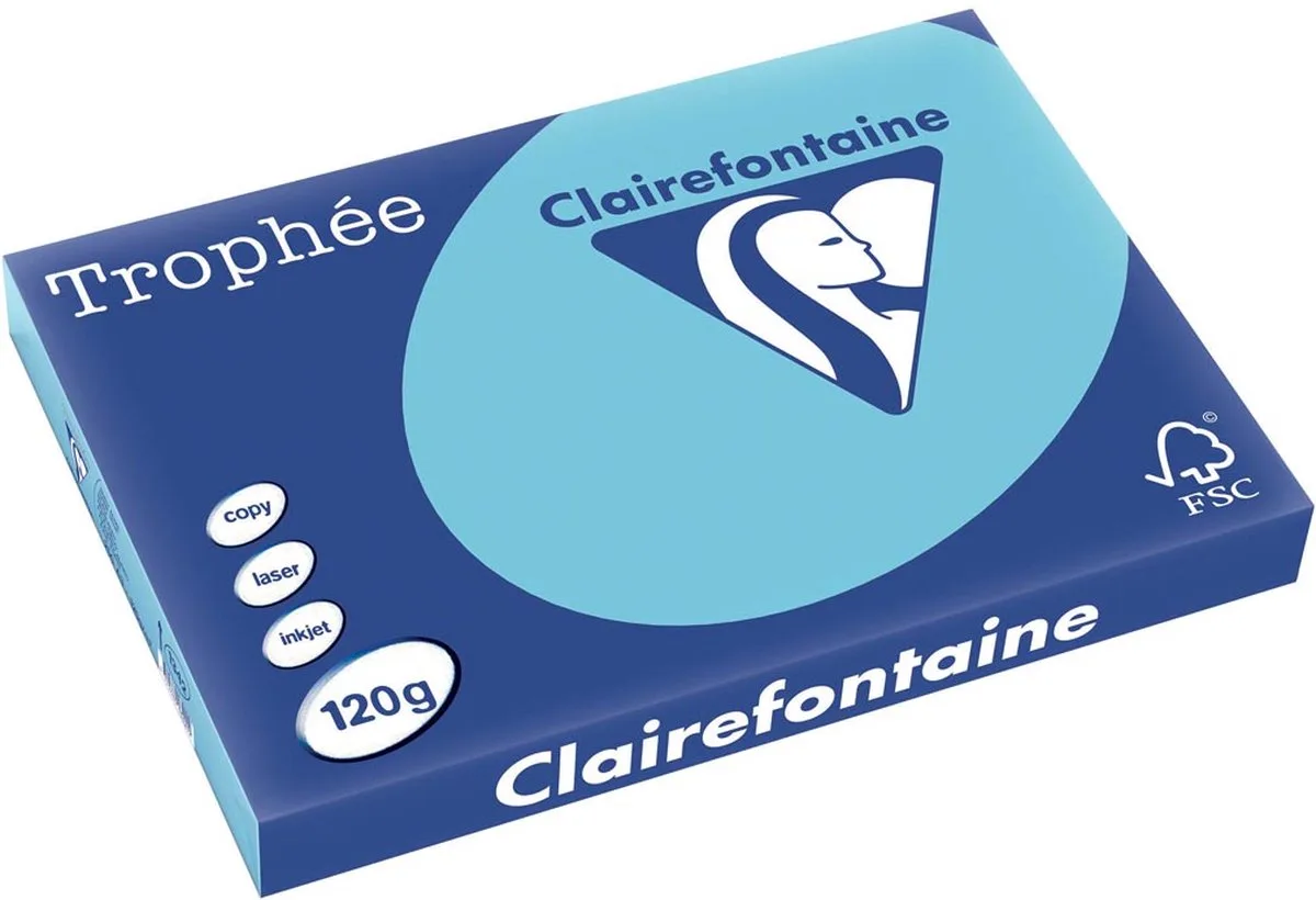 Trophée Pastel, gekleurd papier, 120 g, 250 vel, helblauw 5 stuks van Clairefontaine in A3 – productfoto