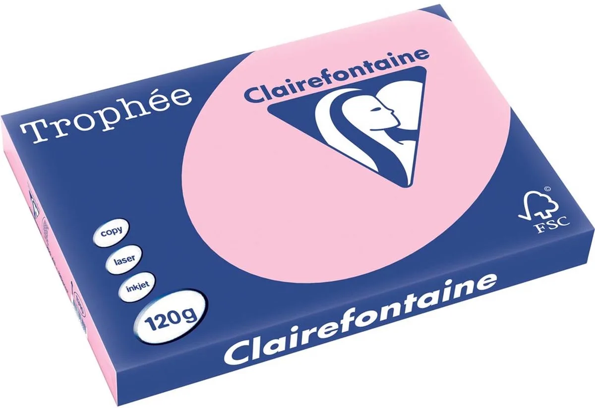 Trophée Pastel, gekleurd papier, 120 g, 250 vel, roze 5 stuks fra Clairefontaine i A3 – produktbillede