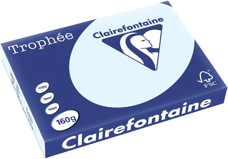 Trophée Pastel, gekleurd papier, A3, 160 g, 250 vel, azuurblauw von Clairefontaine – Produktfoto