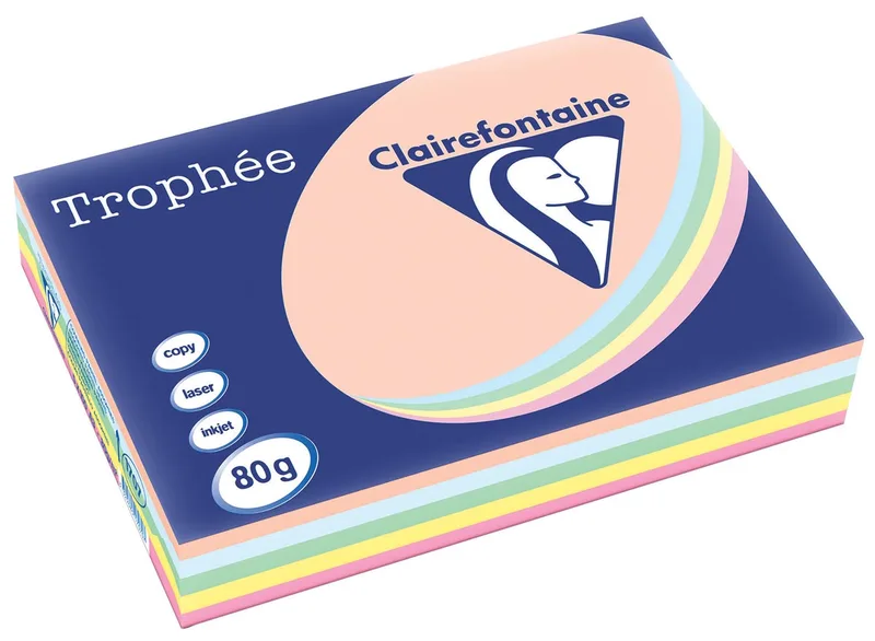 Trophée Pastel, gekleurd papier, A3, 80 g, 5 x 100 vel, geassorteerde kleuren van Clairefontaine – productfoto