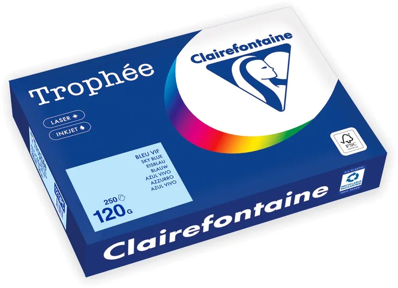 Trophée Pastel, gekleurd papier, A4, 120 g, 250 vel, blauw von Clairefontaine – Produktfoto