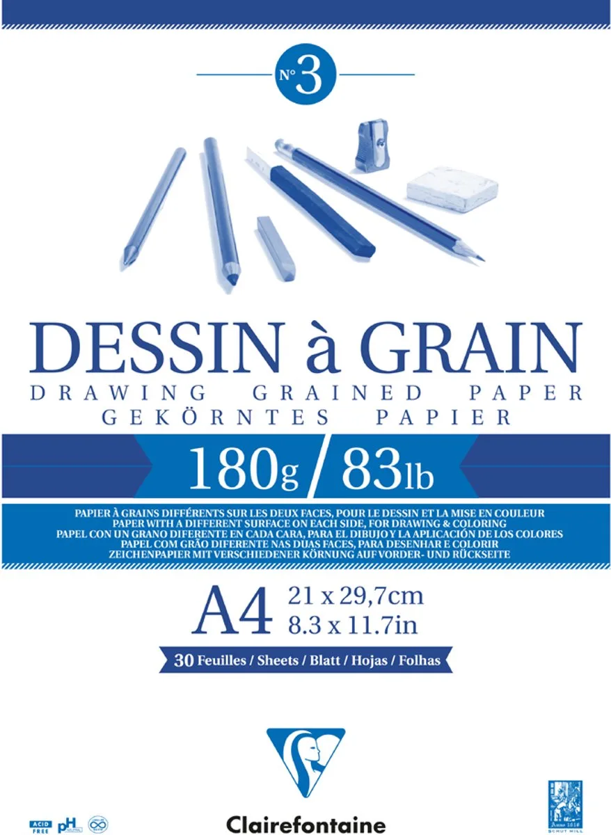 Zeichenblock A4 verleimt, 21x29,7cm, 125g, 40 Blatt de Clairefontaine en Blanc – photo produit