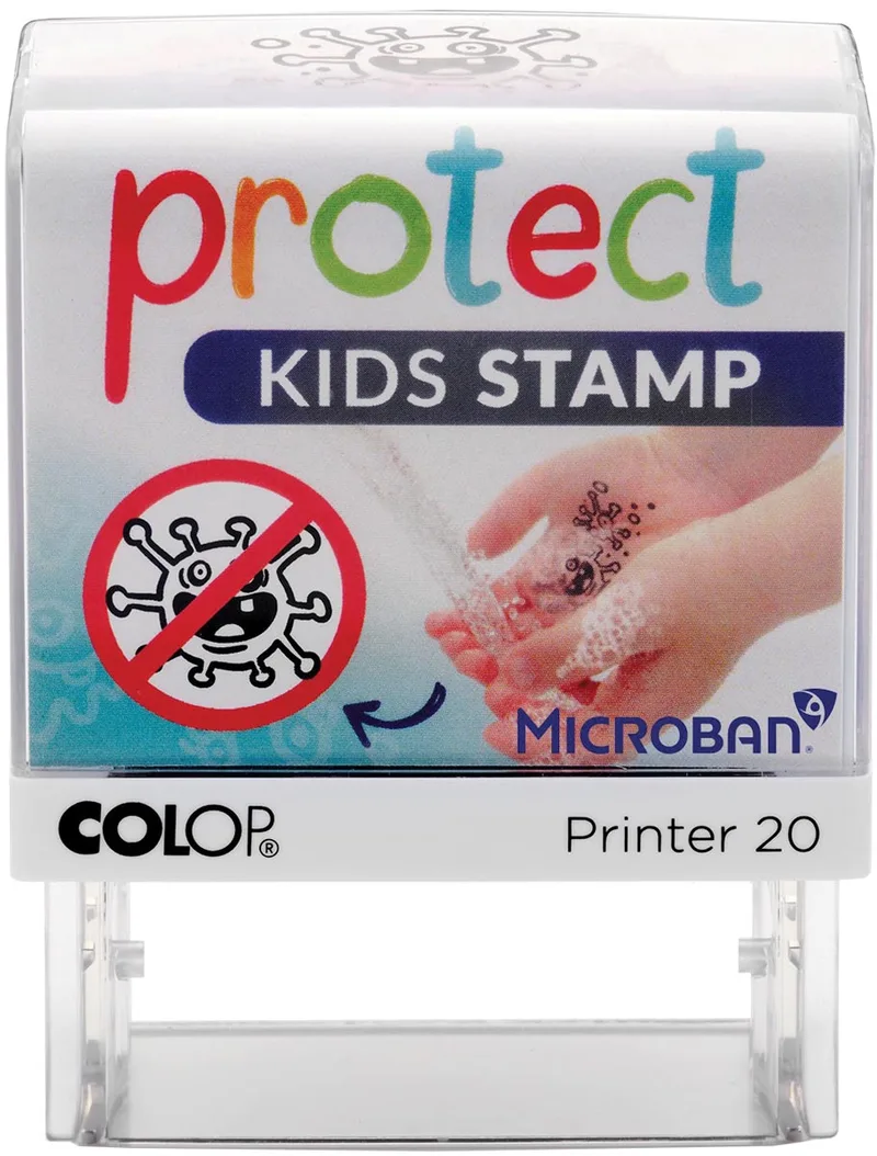 stempel Protect Kids stamp, stempel die kinderen helpt hun handen goed te wassen de Colop – photo produit