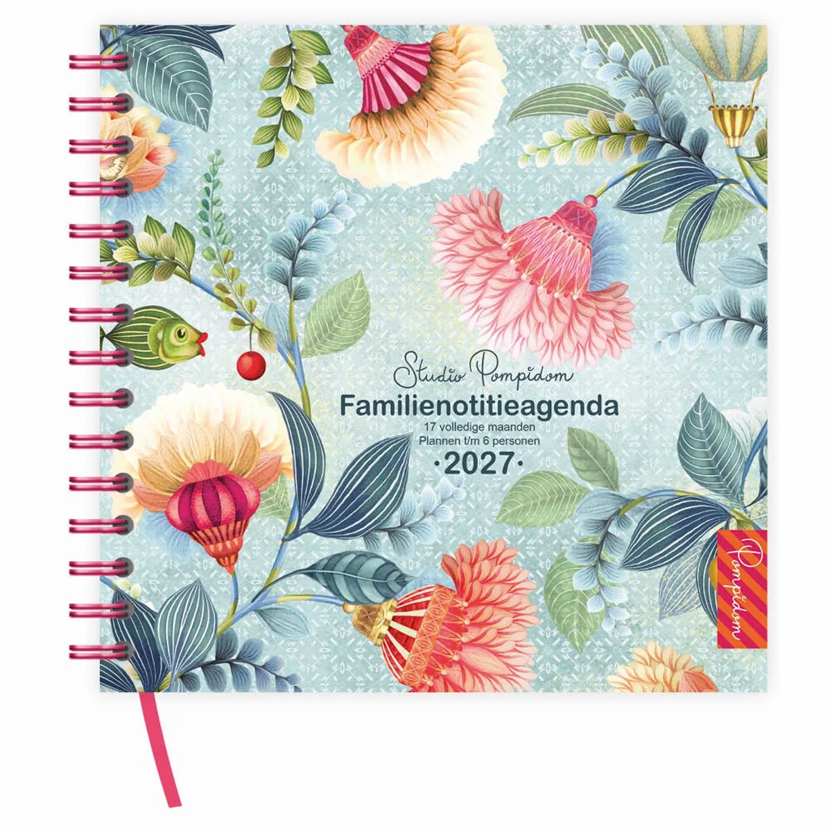 Agenda - 2027 - Familie - Floral Balloon - 6pers. - 17mnd. - Harde kaft - 19x20,5cm från Comello i Flerfärgad – produktbild