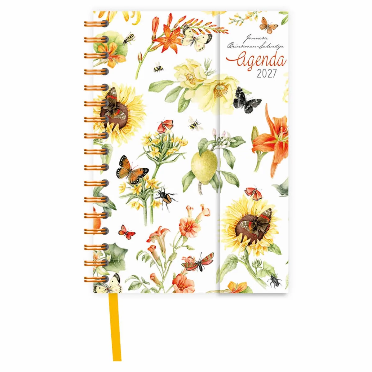 Agenda - Gele bloemen - Janneke Brinkman - Spiraal, luxe - 2027 - 11x15,5cm de Comello en Multicolore – photo produit