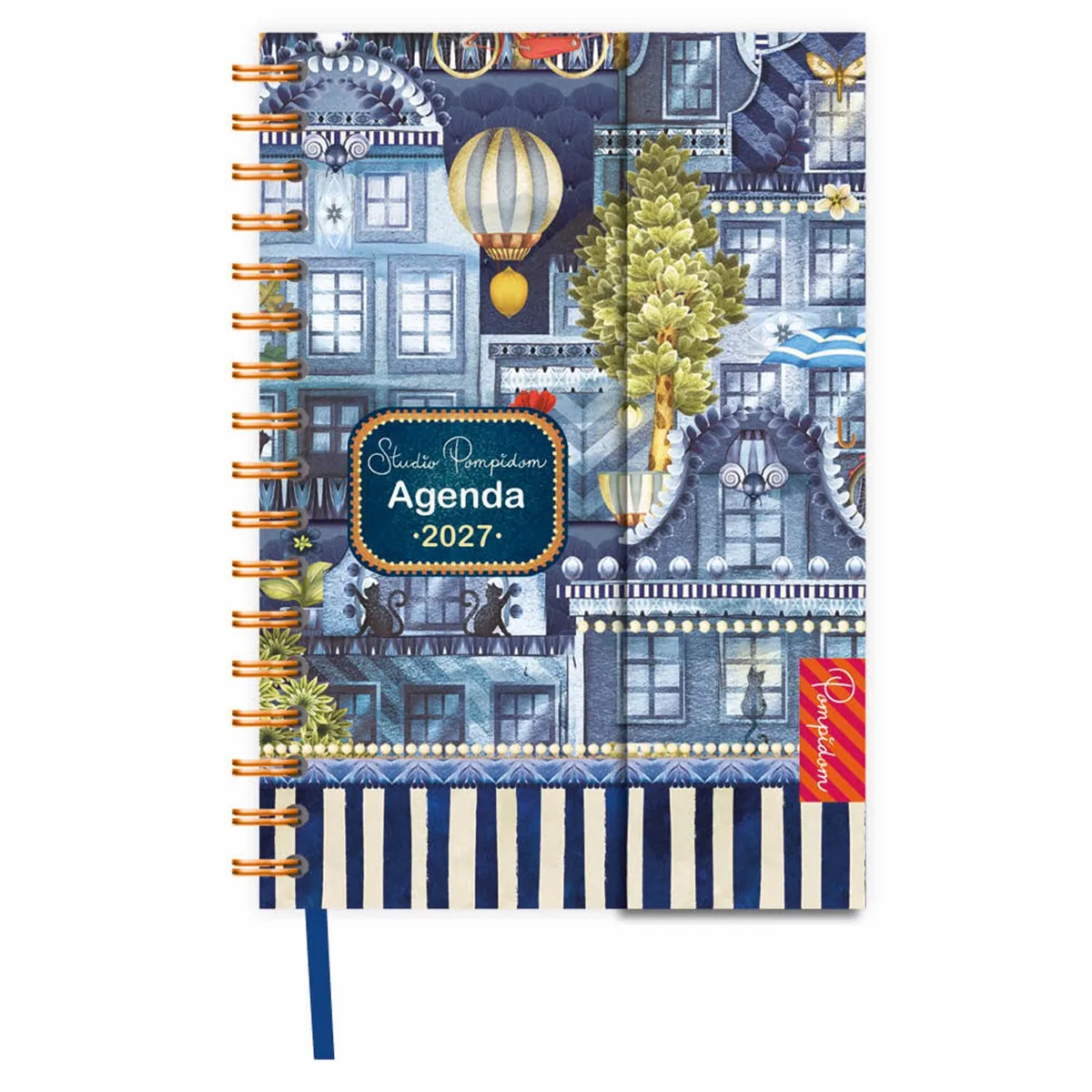 Agenda - Studio Pompidom - Spiraal - Blauw - 2027 - 20x25cm fra Comello i Flerfarvet – produktbillede