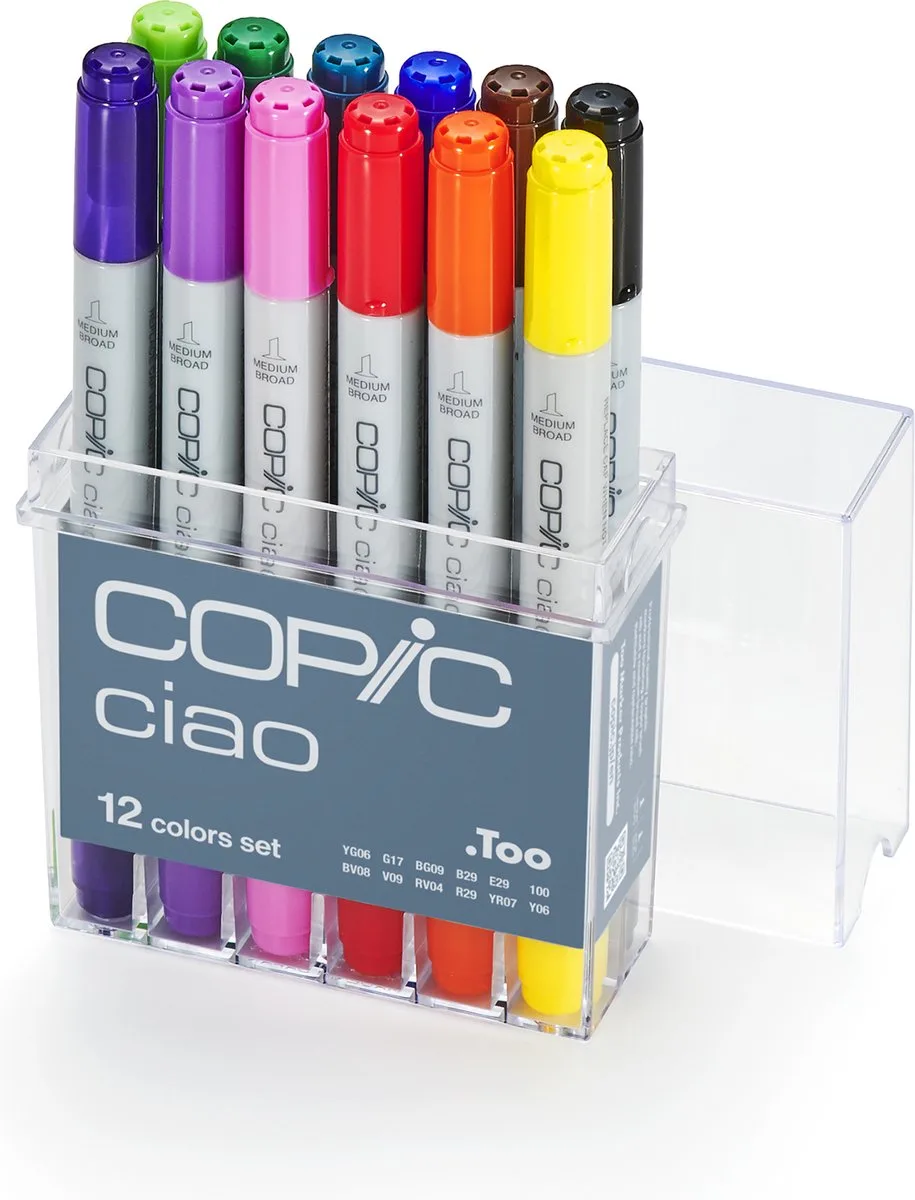 Ciao Marker Basic Set 12 Markers - Professionele Stiften Alcoholbasis - Markers Stiften Voor Tekenen En Ontwerpen de Copic en Multicolore – photo produit