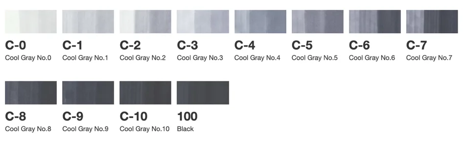 Marker classic, 12er Grau Set , CG, , kalte Grautöne van Copic – productfoto
