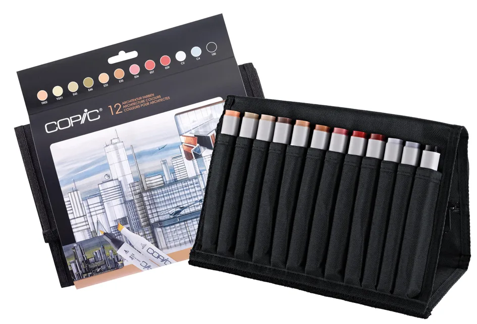 Marker classic, 24er Wallet mit 12 Architekturfarben van Copic – productfoto
