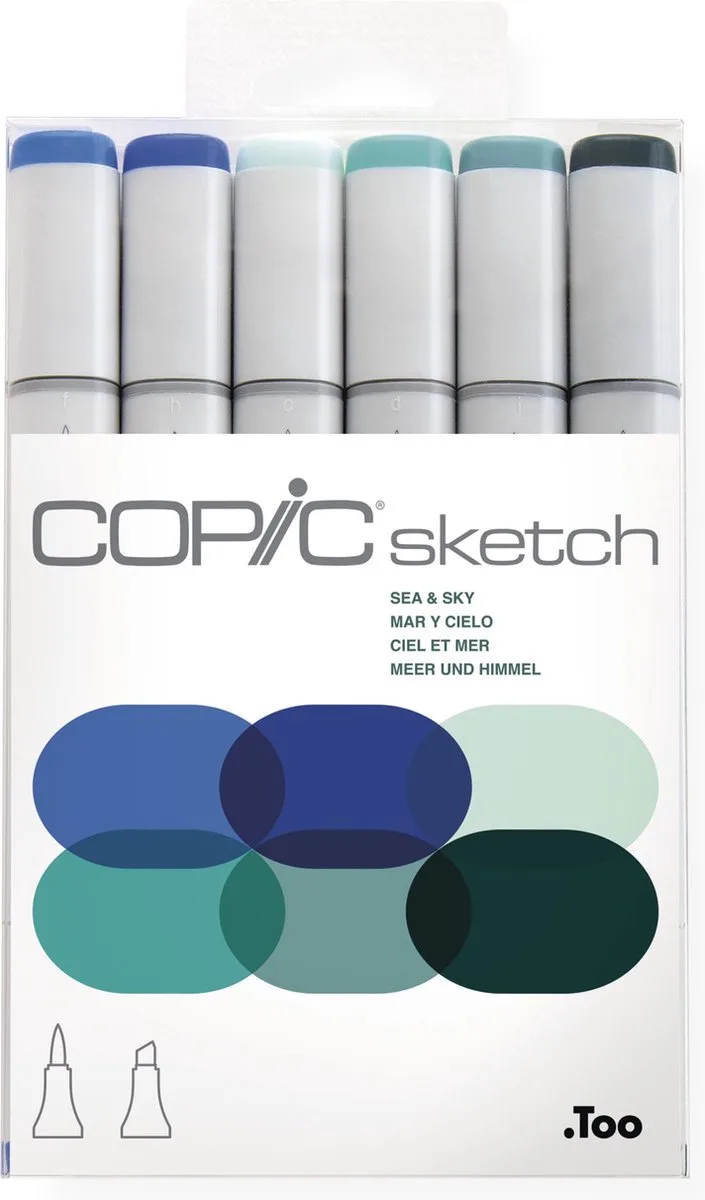 Marker Sketch 6 Stuks ´Sea & Sky´ - Twinmarker Copic - Professionele Stiften Alcoholbasis - Markers Voor Tekenen En Ontwerpen de Copic en Strand- en zeekleuren – photo produit