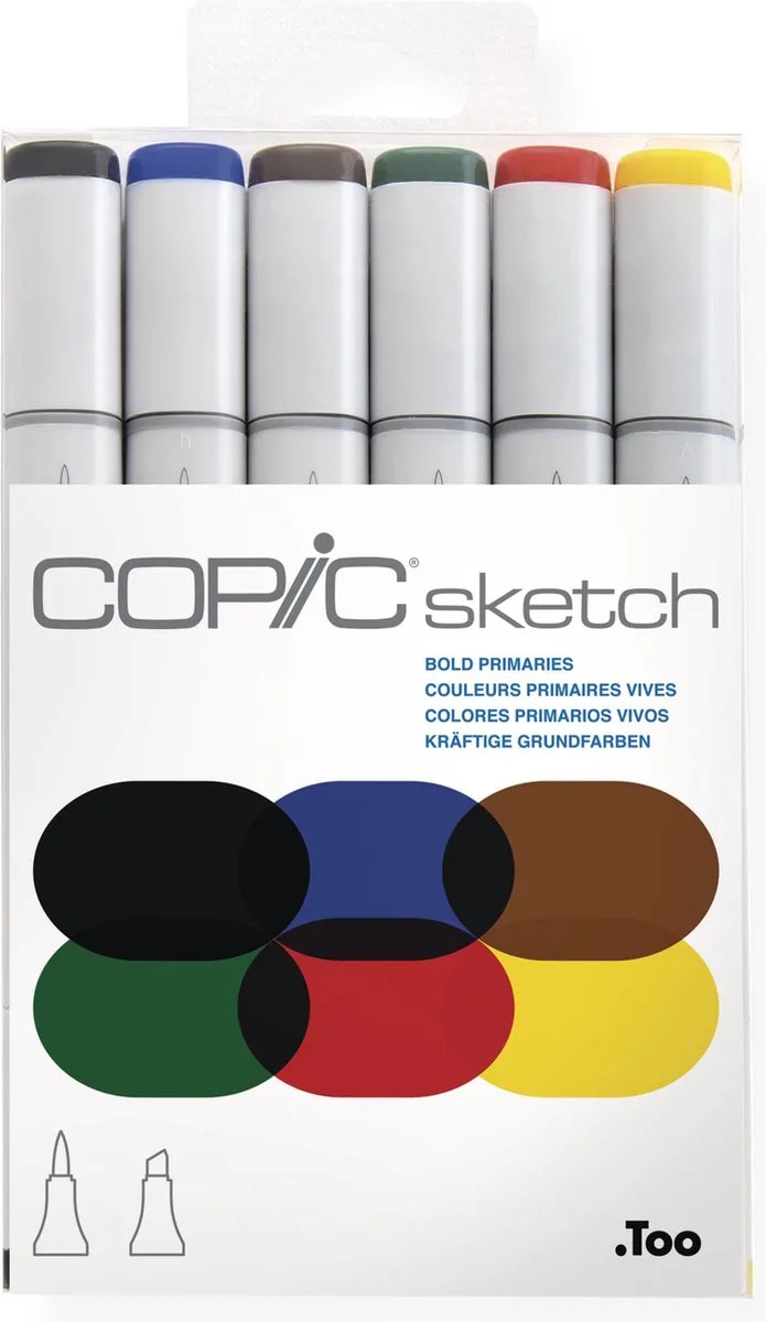 Marker Sketch 6 Stuks Set Bold - Stiftenset - Professionele Stiften Set 6 Stuks - Markers Op Alcoholbasis Voor Tekenen en Ontwerpen van Copic in Primaire Kleuren – productfoto