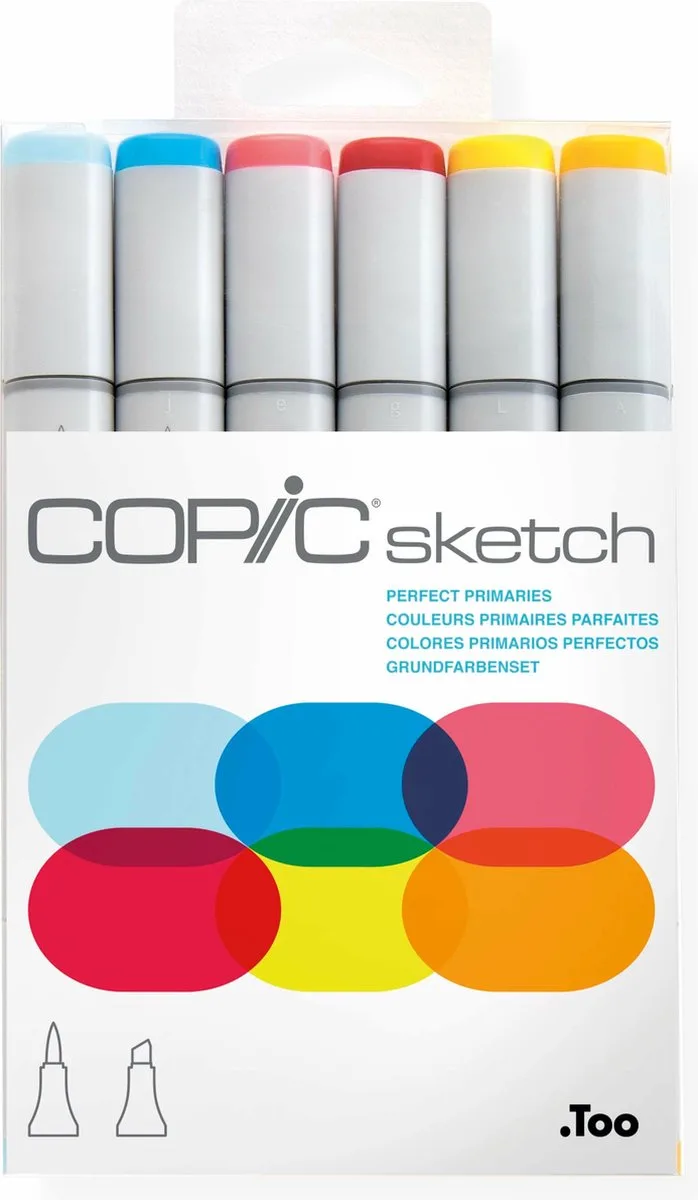 Marker Sketch 6 Stuks Set Perfect Primaries - Markers Set 6 Stuks - Professionele Markers Voor Tekenen En ontwerpen van Copic in Primaire Kleuren – productfoto