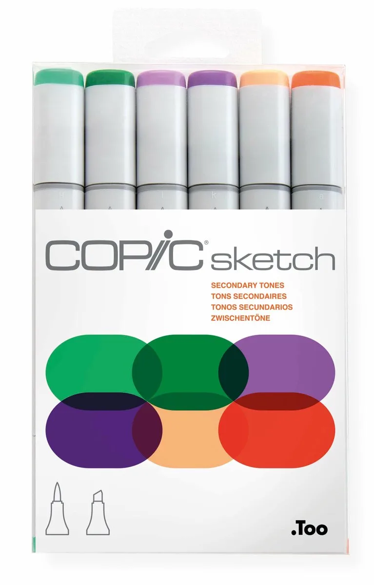 Marker Sketch 6 Stuks Set ´Secondary Tones´ - Twinmarkers Professionele Kwaliteit - Stiften Op Alcoholbasis - Stiften Voor Tekenen En Ontwerpen van Copic in Meerkleurig – productfoto