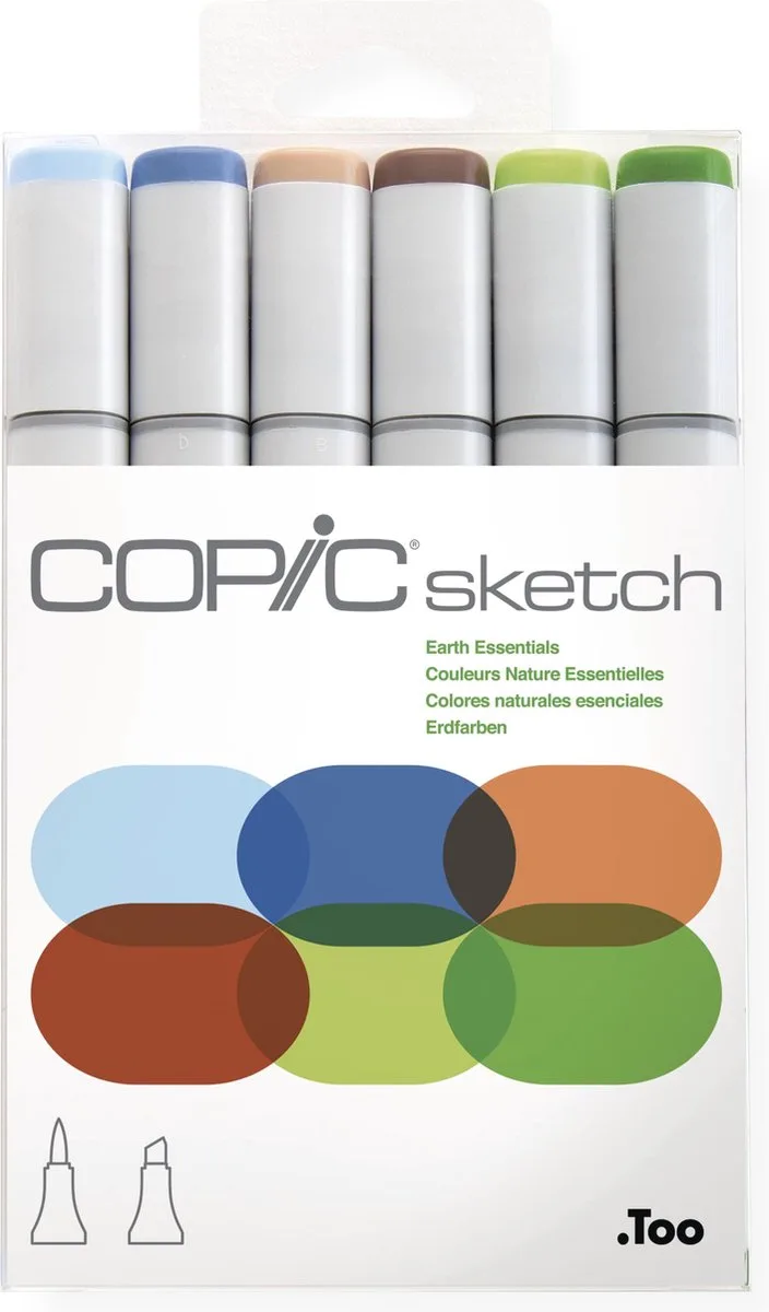 Marker sketch, 6er Set ´Earth Essentials´ - Professionele Stiften - Twinmarkers Alcoholbais - Stifeten Voor Tekeken En Ontwerpen van Copic in Aardetinten – productfoto