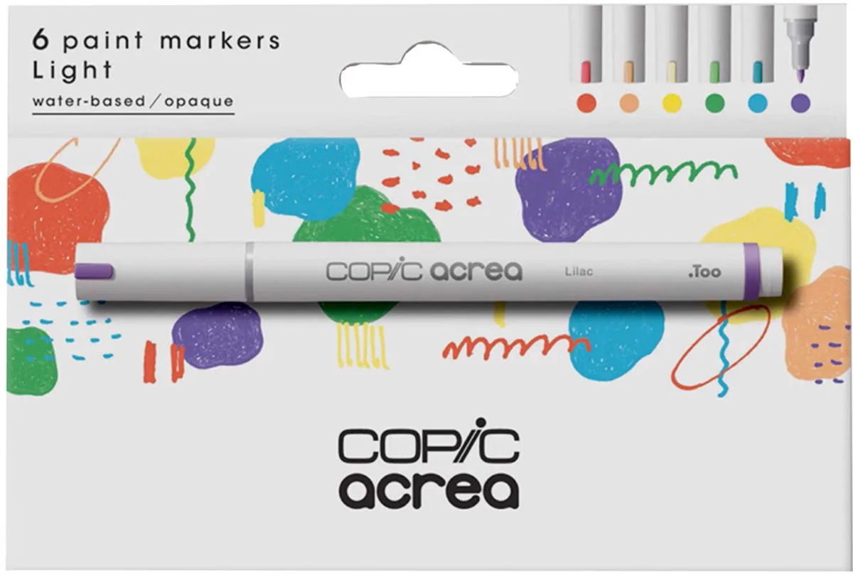 markers acrea Light set, 6 stuks, watervaste inkt, 0,8 mm rondpunt de Copic en Blanc – photo produit