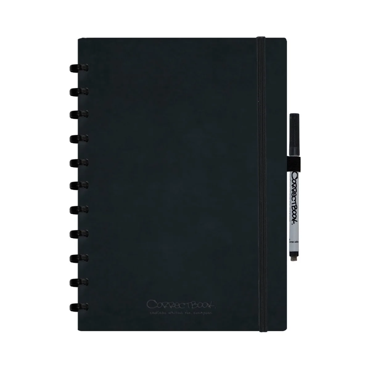 A4 Uitwisbaar Notitieboek – Hardcover – Gelinieerd – Herbruikbaar schrift – Inclusief pen & wisdoekje – Aanvulbaar met extra pagina’s de Correctbook en Ink Black Kunstleer – photo produit