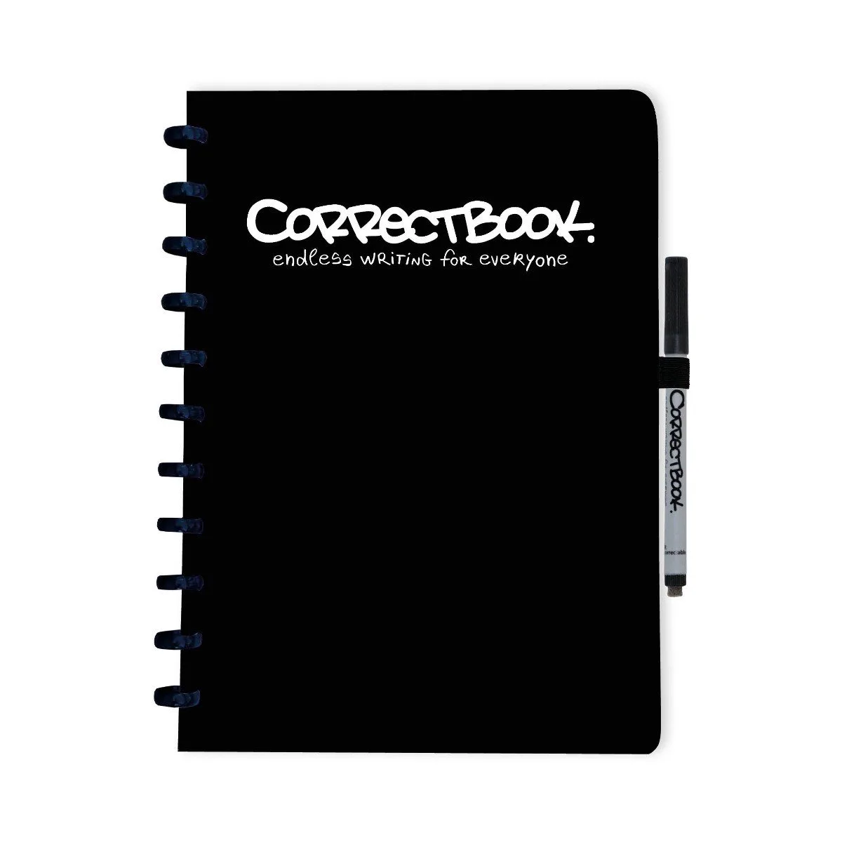 A4 Uitwisbaar Notitieboek – Herbruikbaar schrift – Zwart – Gelinieerd – Inclusief pen & wisdoekje – Aanvulbaar met extra pagina’s de Correctbook en Ink Black – photo produit