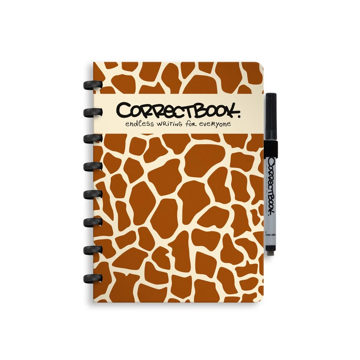 A5 Uitwisbaar Notitieboek – Blanco – Herbruikbaar schrift – Inclusief pen & wisdoekje – Aanvulbaar met extra pagina’s van Correctbook in Curious Giraffe – productfoto