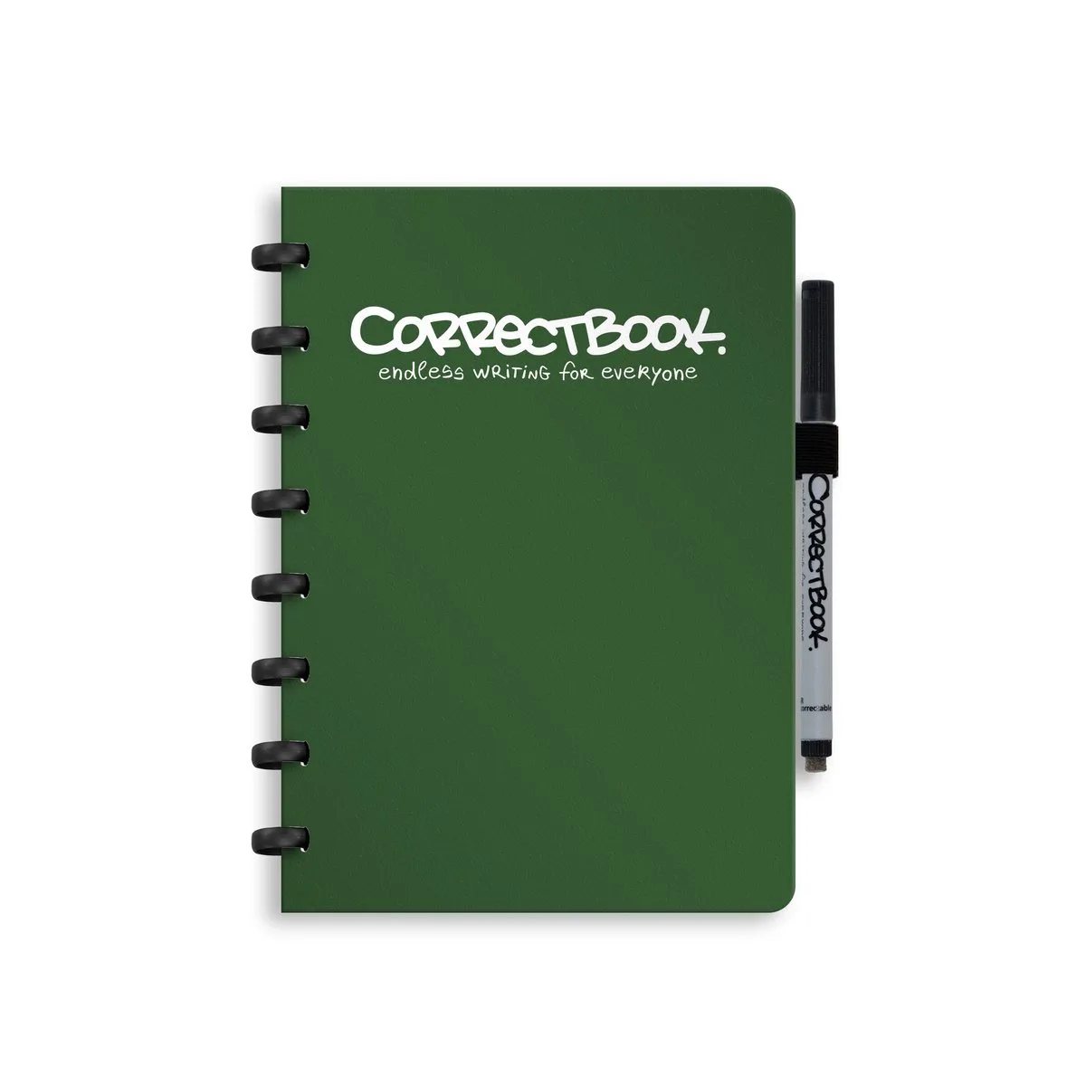 A5 Uitwisbaar Notitieboek – Blanco – Herbruikbaar schrift – Inclusief pen & wisdoekje – Aanvulbaar met extra pagina’s från Correctbook i Forest Green – produktbild