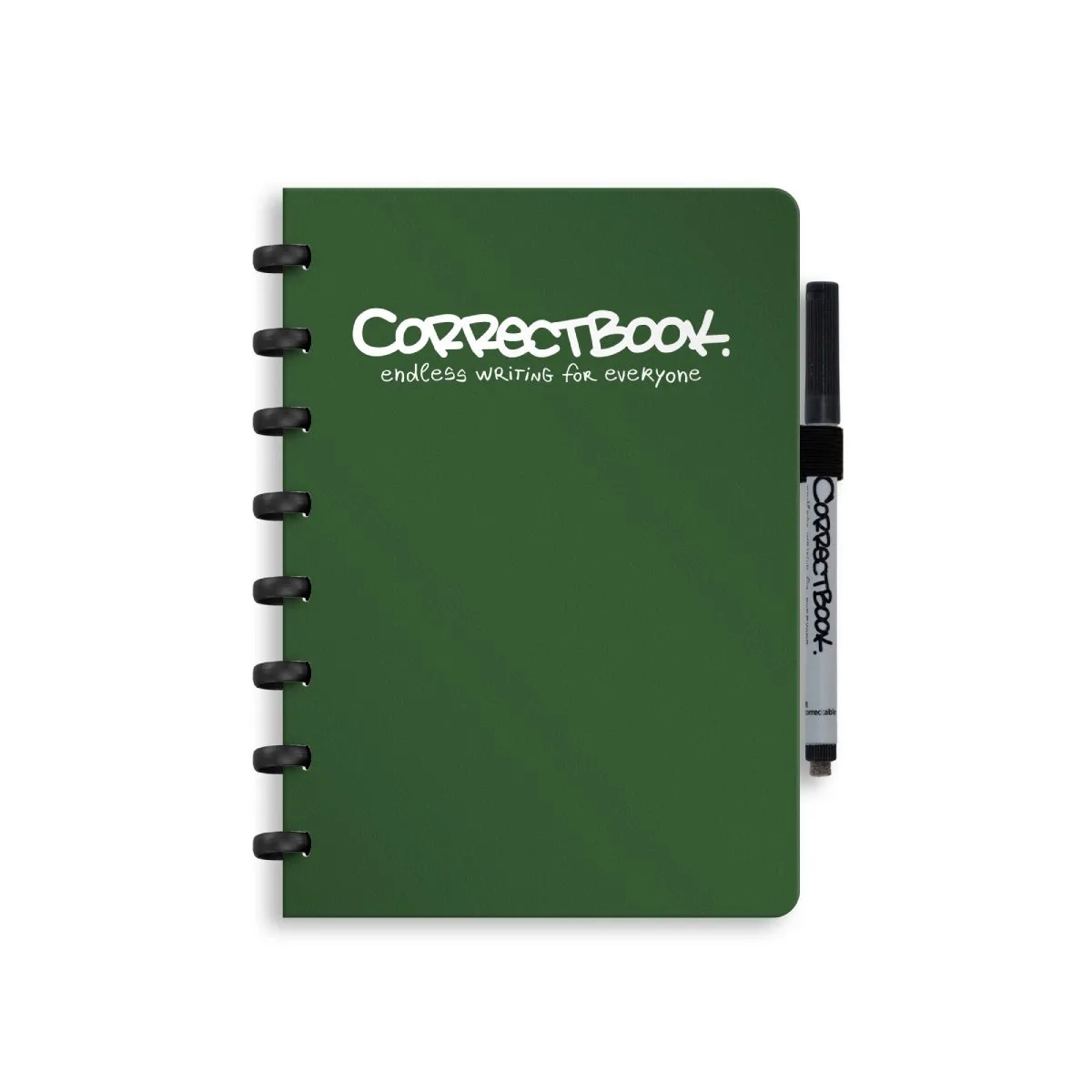 A5 Uitwisbaar Notitieboek – Gelinieerd – Herbruikbaar schrift – Inclusief pen & wisdoekje – Aanvulbaar met extra pagina’s de Correctbook en Forest Green – photo produit
