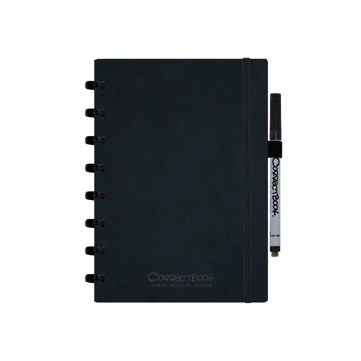 A5 Uitwisbaar Notitieboek – Hardcover – Gelinieerd – Herbruikbaar schrift – Inclusief pen & wisdoekje – Aanvulbaar met extra pagina’s de Correctbook en Ink Black Kunstleer – photo produit