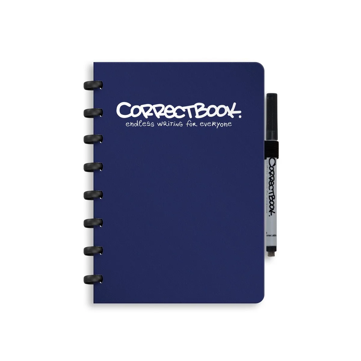 A5 Uitwisbaar Notitieboek – Herbruikbaar schrift – Blanco – Inclusief pen & wisdoekje – Aanvulbaar met extra pagina’s by Correctbook in Midnight Blue – product photo