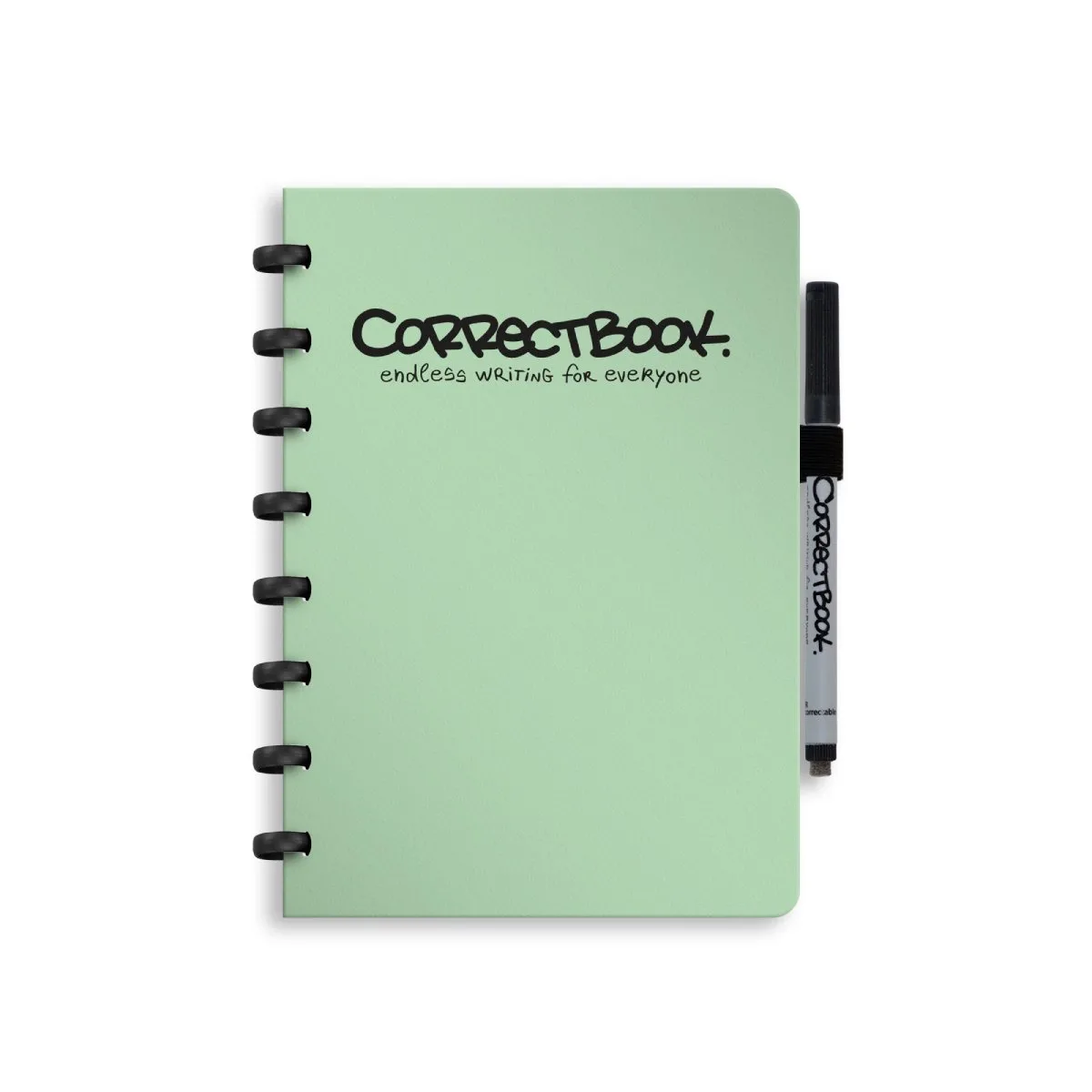 A5 Uitwisbaar Notitieboek – Herbruikbaar schrift – Gelinieerd – Inclusief pen & wisdoekje – Aanvulbaar met extra pagina’s van Correctbook in Misty Mint – productfoto