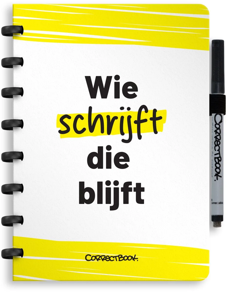A5 Uitwisbaar Notitieboek – Herbruikbaar schrift – Mix binnenwerk – Inclusief pen & wisdoekje – Aanvulbaar met extra pagina’s fra Correctbook i Wie schrijft die blijft – produktbillede