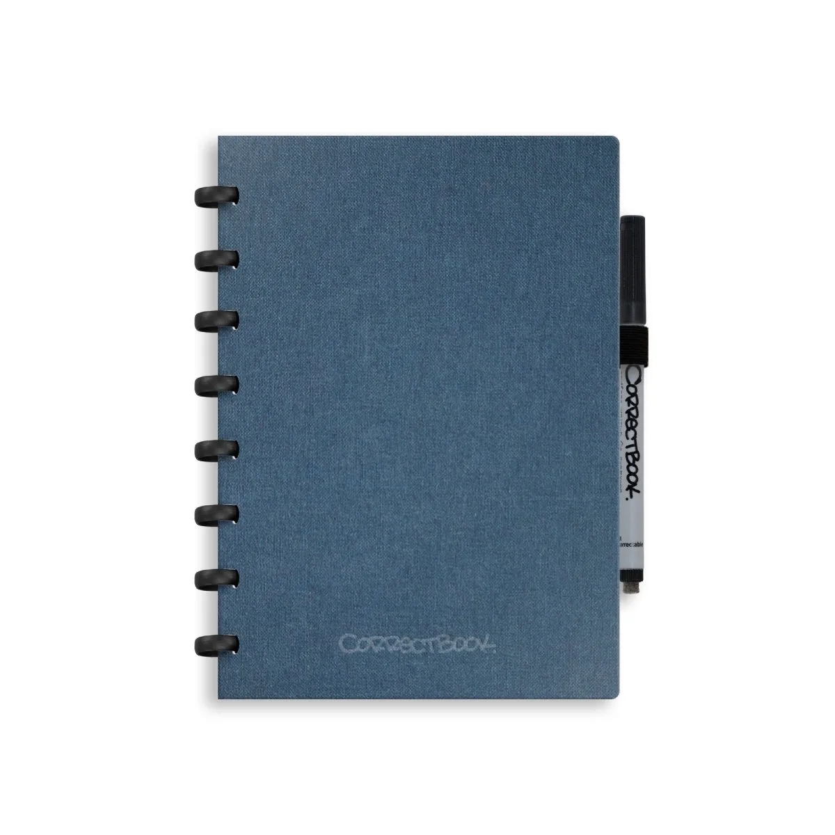 A5 Uitwisbaar Notitieboek – Linnen hardcover – Herbruikbaar schrift – Gelinieerd – Inclusief pen & wisdoekje – Aanvulbaar met extra pagina’s de Correctbook en Steel Blue – photo produit