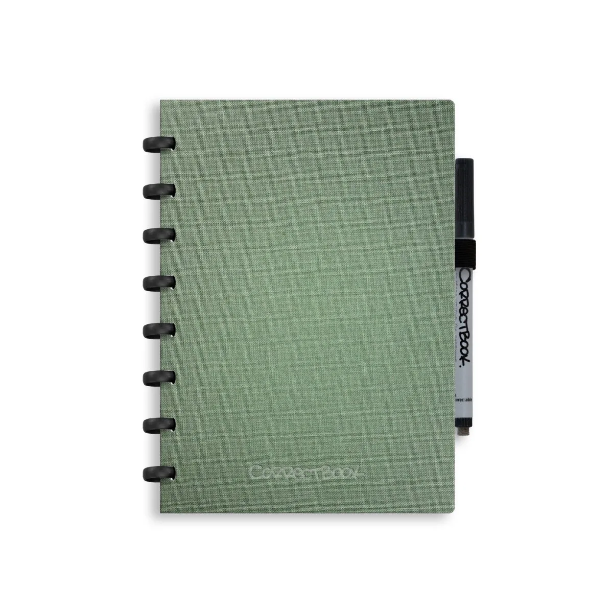 A5 Uitwisbaar Notitieboek – Linnen hardcover – Herbruikbaar schrift – Blanco – Inclusief pen & wisdoekje – Aanvulbaar met extra pagina’s de Correctbook en Olive Green – photo produit