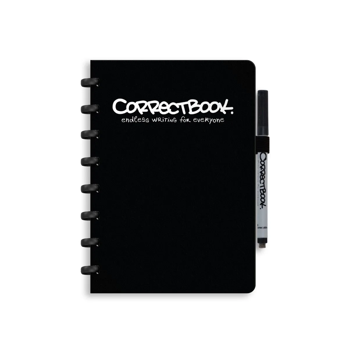 A5 Uitwisbaar Notitieboek – Zwart – Blanco – Herbruikbaar schrift – Inclusief pen & wisdoekje – Aanvulbaar met extra pagina’s de Correctbook en Ink Black – photo produit