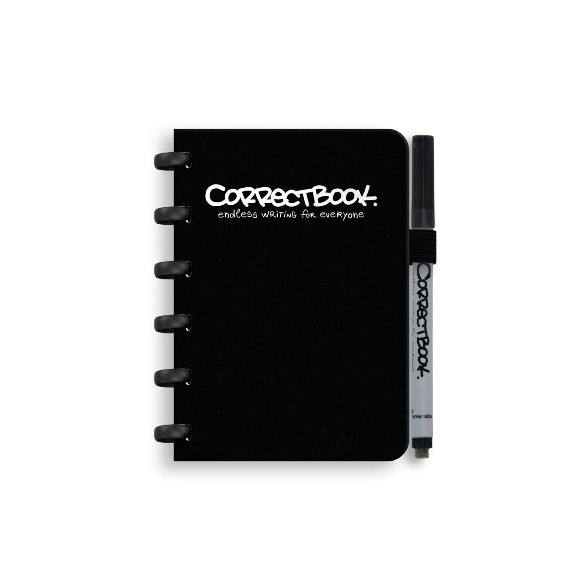 A6 Uitwisbaar Notitieboek – Herbruikbaar schrift – Zwart – Gelinieerd – Inclusief pen & wisdoekje – Aanvulbaar met extra pagina’s de Correctbook en Ink Black – photo produit