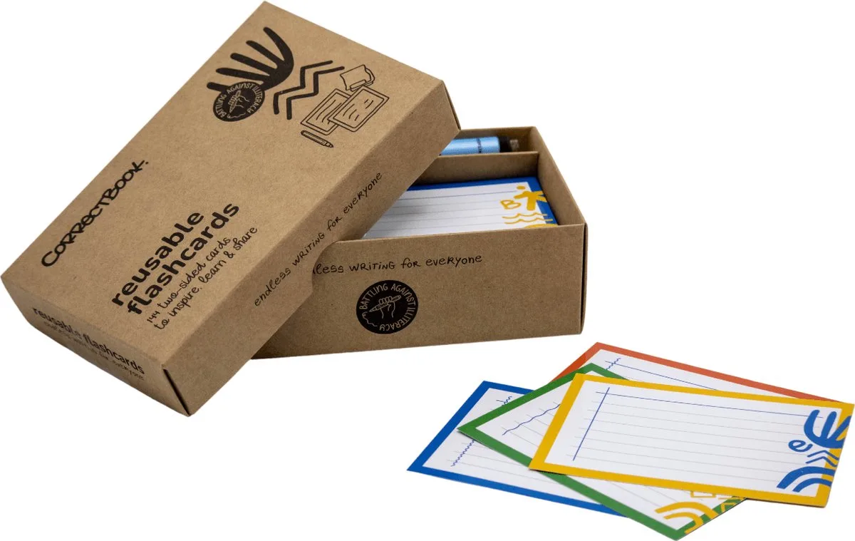 Flashcards - 75x110mm - Gelijnd - 144 flashcards - Inclusief pen & wisdoekje från Correctbook i Assorti – produktbild