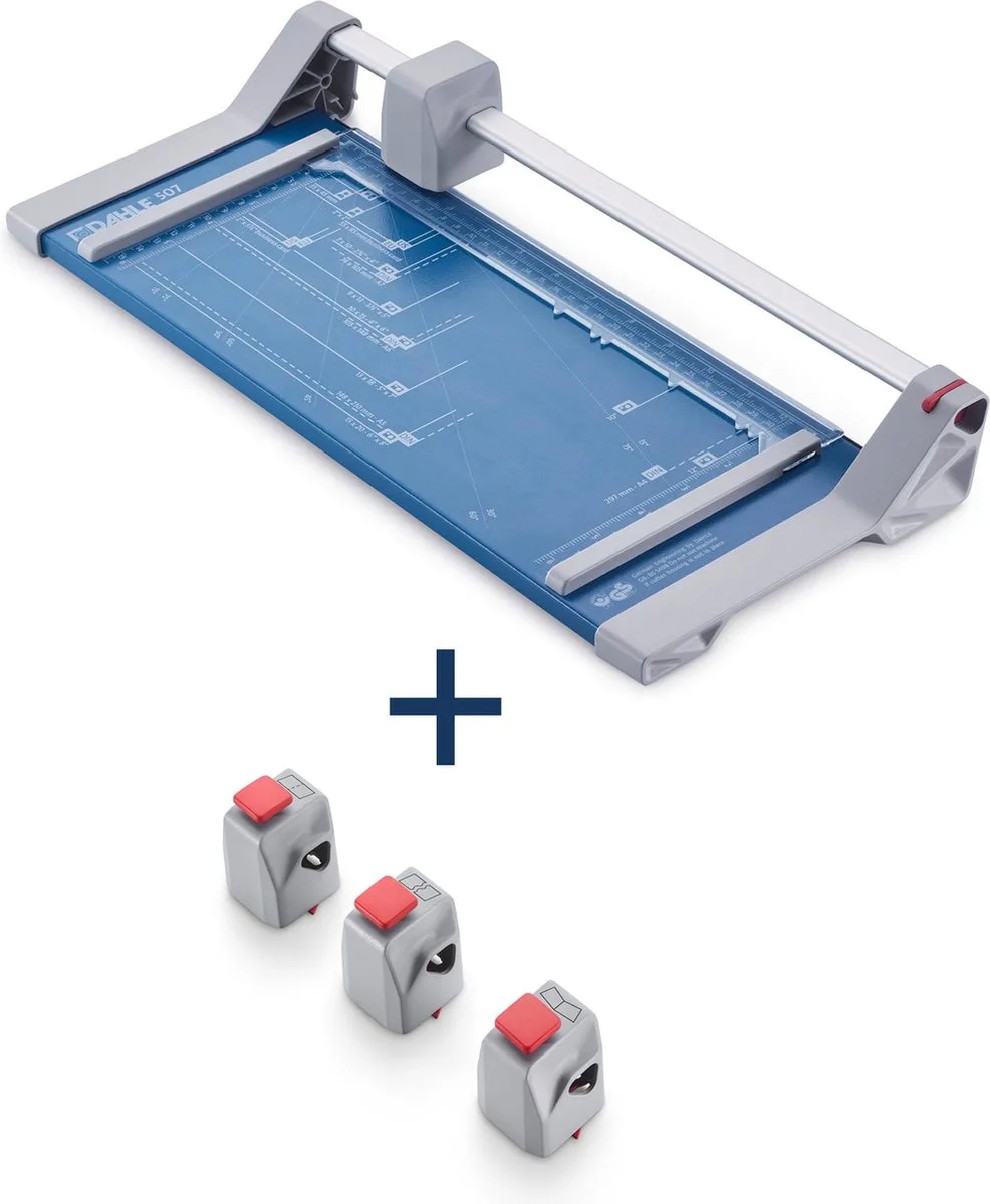 Rolsnijmachine 507 Creative 4 in 1 - Snijden - Rillen - Perforeren - Kartelrand - 32 cm - metalen snijtafel - A4 papier by Dahle in Grijsblauw – product photo