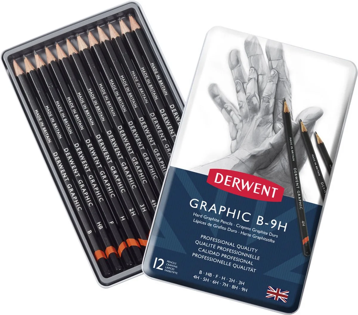 Graphic Hard potloden set in blik assorti 12 stuks de Derwent en Multicolore – photo produit