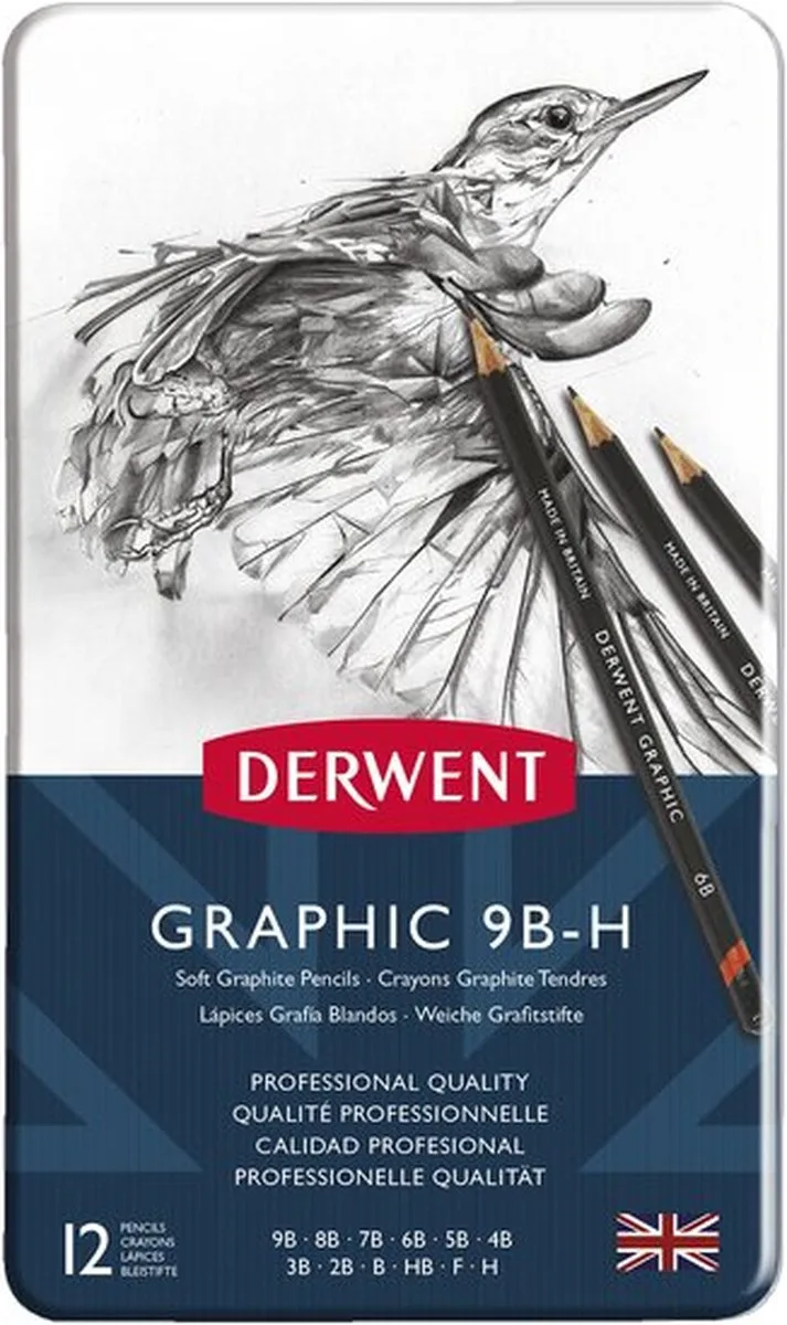 Graphic Soft Potlodenset in Blik - Grafietpotloden in 12 Hardheden - 12 Stuks de Derwent – photo produit