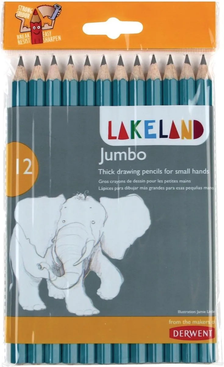 Lakeland Jumbo Grafietpotloden - Pak Van 12 Stuks - Voor Kinderen de Derwent en Bleu – photo produit