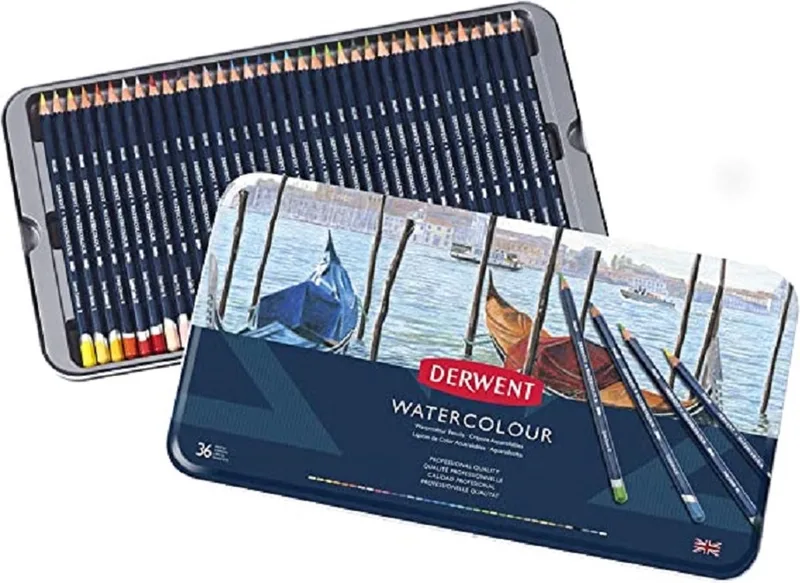 Watercolour Potloden In Blik - Set van 36 Aquarelpotloden de Derwent en Assorti – photo produit