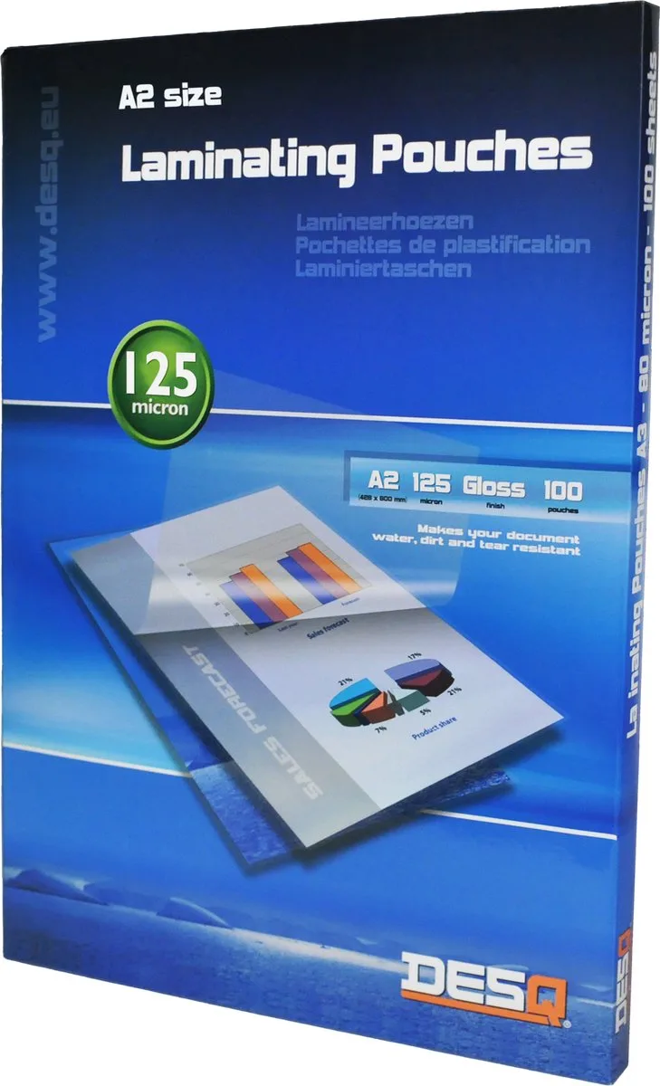 Lamineerhoes | A3 | 125 micron | Glanzend | 25 stuks | 303 x 426 mm | Premium | 71233 von Desq in Transparant glanzend – Produktfoto