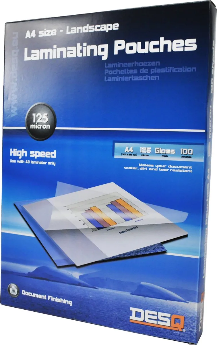 Lamineerhoes | A4 | 125 micron | Landscape | Glanzend | 100 stuks | 303 x 216 mm | Premium | 71146 de Desq en Transparent – photo produit