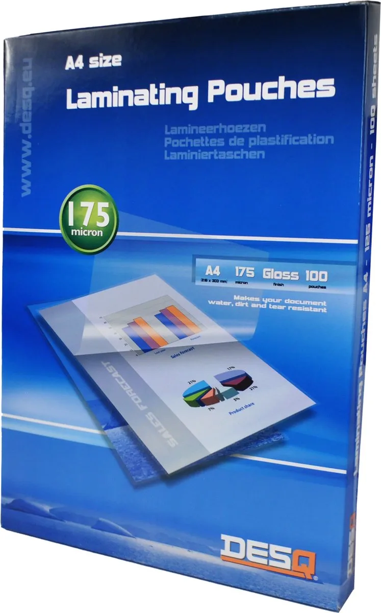 Lamineerhoes | A4 | 175 micron | Glanzend | 100 stuks | 216 x 303 mm | Premium | 71144 van Desq in Transparant – productfoto