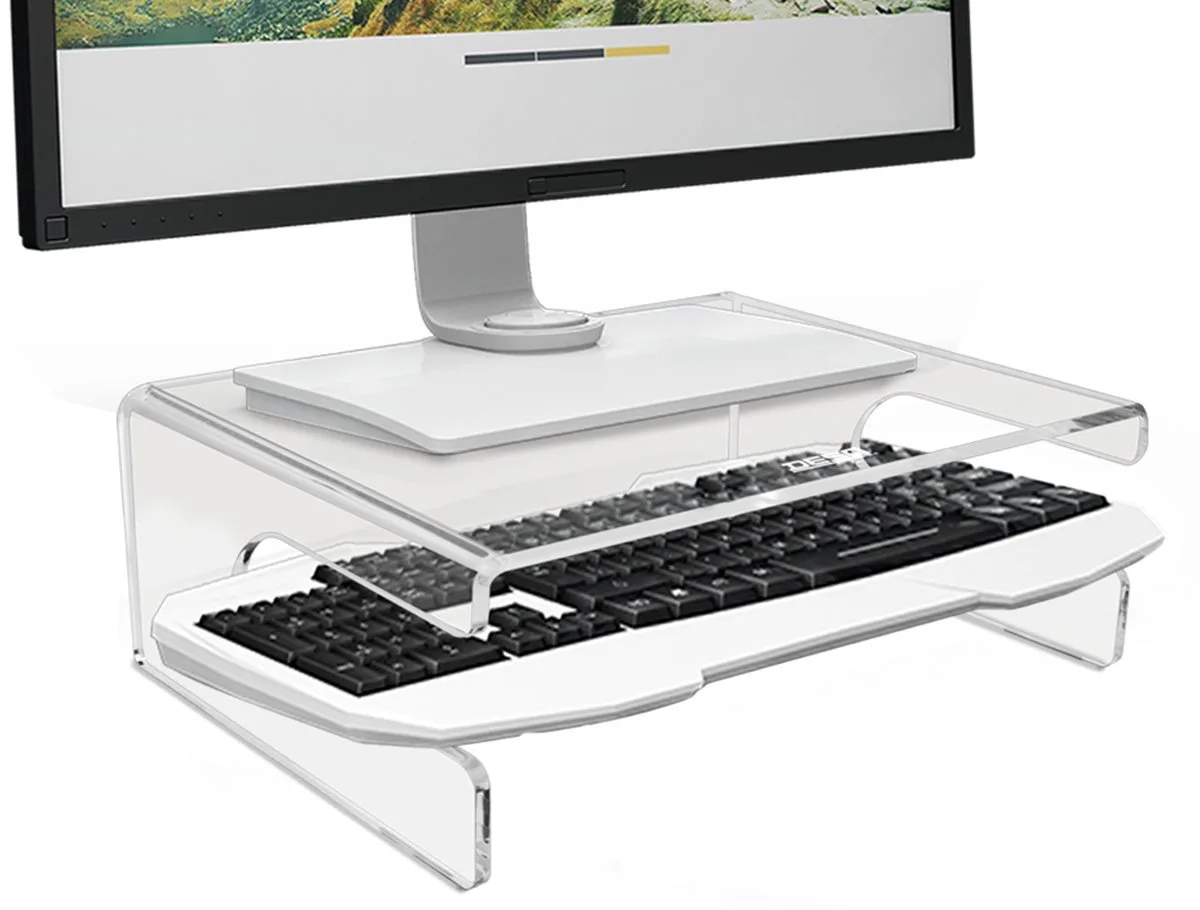 Monitorstandaard Acryl - Hoogte 120 mm - Toetsenbordhouder - Rubberen voeten - Maximale draagkracht 15 Kg - Dutch Design - Monitorverhoger van Desq in Hoogwaardig, Helder en stijlvol 6 mm acryl – productfoto